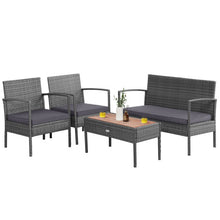 Load image into Gallery viewer, 4 Pieces Rattan Patio Conversation Furniture Set with Acacia Wood Tabletop
