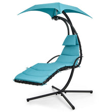 Load image into Gallery viewer, Hanging Curved Steel Swing Chaise Lounger with Removable Canopy and Overhead Light-Turquoise
