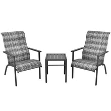 Load image into Gallery viewer, 3 Pieces Patio Rattan Bistro Set with High Backrest and Armrest-Gray
