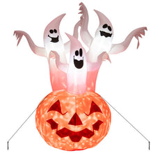 Load image into Gallery viewer, 6 Feet Inflatable Halloween Three White Ghosts with Pumpkin Decor and Rotating Lamp
