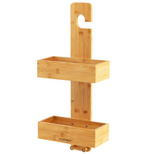 Load image into Gallery viewer, 2-Tier Bamboo Hanging Shower Caddy Bathroom Shelf with 2 Hooks-Natural

