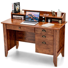 Load image into Gallery viewer, Vintage Computer Desk with Storage Shelves and 4 Drawers-Rustic Brown
