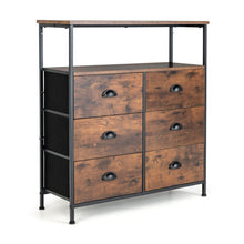 Load image into Gallery viewer, 2-Tier Storage Chest with Wooden Top and 6 Fabric Drawers-Rustic Brown

