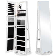 Load image into Gallery viewer, 360° Rotating Mirrored Jewelry Cabinet Armoire 3 Color LED Modes Lockable-White
