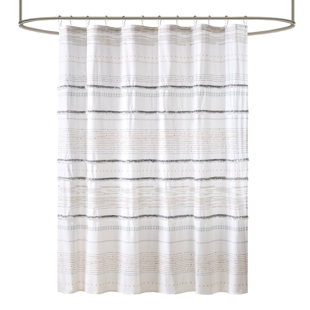 Nea Cotton Printed Shower Curtain With Trims  II70-1120 By Olliix