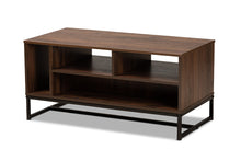 Load image into Gallery viewer, Baxton Studio Flannery Modern and Contemporary Walnut Brown Finished Wood and Black Finished Metal Coffee Table
