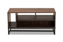 Load image into Gallery viewer, Baxton Studio Flannery Modern and Contemporary Walnut Brown Finished Wood and Black Finished Metal Coffee Table
