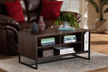 Load image into Gallery viewer, Baxton Studio Flannery Modern and Contemporary Walnut Brown Finished Wood and Black Finished Metal Coffee Table
