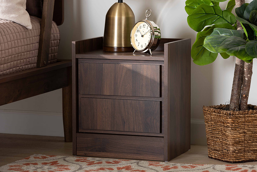 Baxton Studio Hale Modern and Contemporary Walnut Brown Finished Wood 1-Door Nightstand
