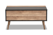 Load image into Gallery viewer, Baxton Studio Jensen Modern and Contemporary Two-Tone Black and Rustic Brown Finished Wood Lift Top Coffee Table with Storage Compartment
