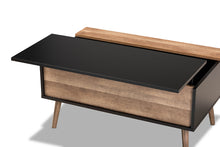 Load image into Gallery viewer, Baxton Studio Jensen Modern and Contemporary Two-Tone Black and Rustic Brown Finished Wood Lift Top Coffee Table with Storage Compartment
