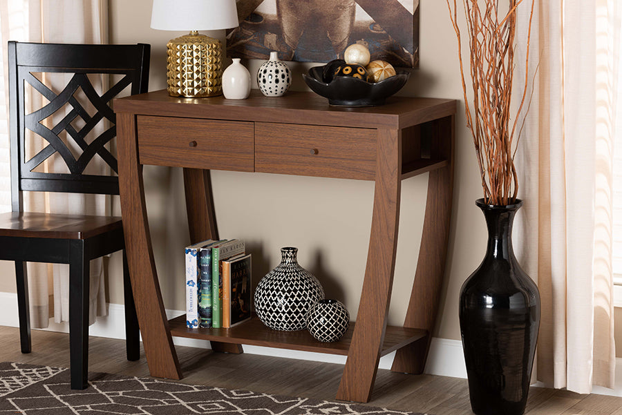 Baxton Studio Capote Modern and Contemporary Walnut Brown Finished Wood 2-Drawer Console Table