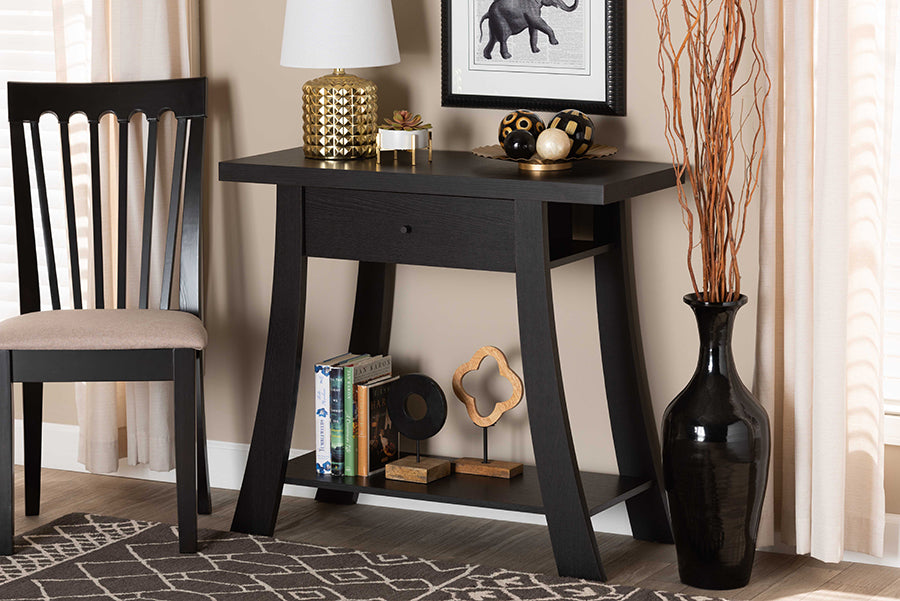 Baxton Studio Herman Modern and Contemporary Dark Brown Finished Wood 1-Drawer Console Table