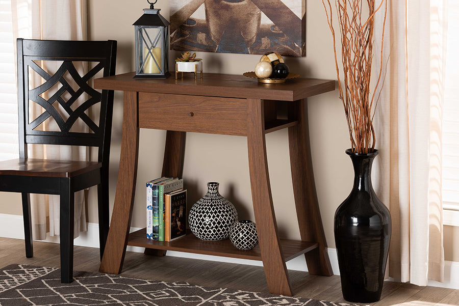 Baxton Studio Herman Modern and Contemporary Walnut Brown Finished Wood 1-Drawer Console Table