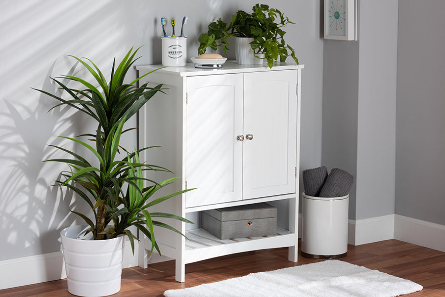 Baxton Studio Jaela Modern and Contemporary White Finished Wood 2-Door Bathroom Storage Cabinet