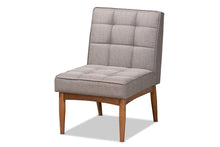 Load image into Gallery viewer, Baxton Studio Sanford Mid-Century Modern Grey Fabric Upholstered and Walnut Brown Finished Wood Dining Chair
