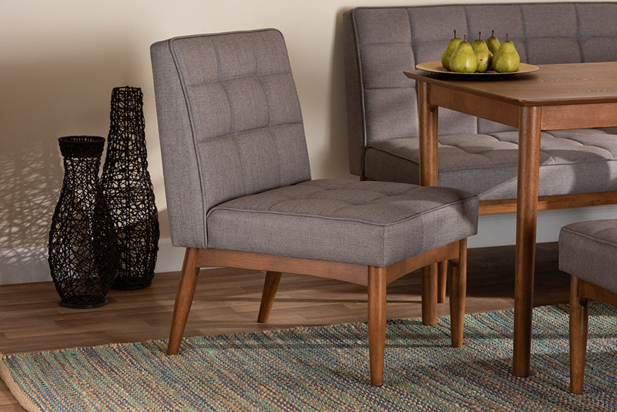 Baxton Studio Sanford Mid-Century Modern Grey Fabric Upholstered and Walnut Brown Finished Wood Dining Chair