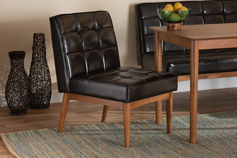 Baxton Studio Sanford Mid-Century Modern Dark Brown Faux Leather Upholstered and Walnut Brown Finished Wood Dining Chair
