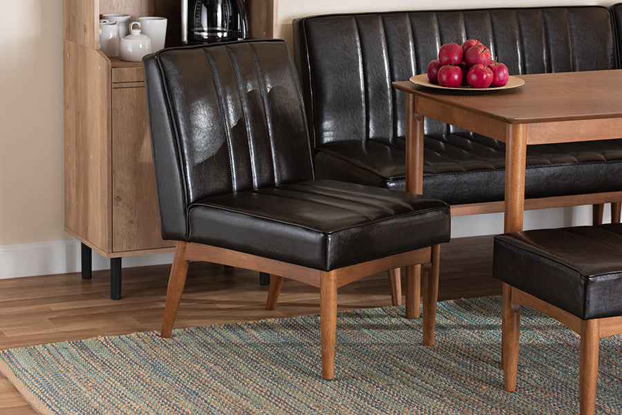 Baxton Studio Daymond Mid-Century Modern Dark Brown Faux Leather Upholstered and Walnut Brown Finished Wood Dining Chair