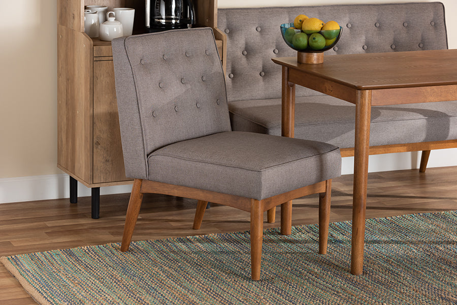 Baxton Studio Riordan Mid-Century Modern Grey Fabric Upholstered and Walnut Brown Finished Wood Dining Chair