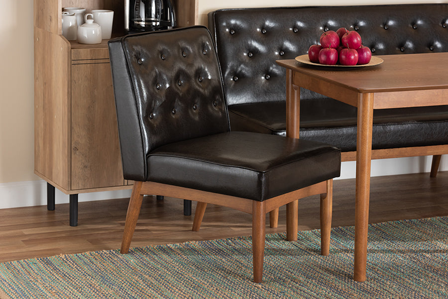 Baxton Studio Riordan Mid-Century Modern Dark Brown Faux Leather Upholstered and Walnut Brown Finished Wood Dining Chair
