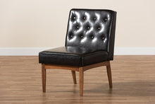 Load image into Gallery viewer, Baxton Studio Riordan Mid-Century Modern Dark Brown Faux Leather Upholstered and Walnut Brown Finished Wood Dining Chair
