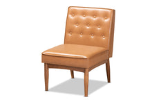 Load image into Gallery viewer, Baxton Studio Riordan Mid-Century Modern Tan Faux Leather Upholstered and Walnut Brown Finished Wood Dining Chair
