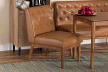 Load image into Gallery viewer, Baxton Studio Riordan Mid-Century Modern Tan Faux Leather Upholstered and Walnut Brown Finished Wood Dining Chair
