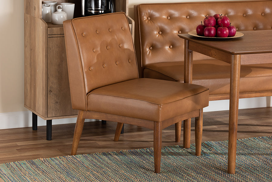 Baxton Studio Riordan Mid-Century Modern Tan Faux Leather Upholstered and Walnut Brown Finished Wood Dining Chair