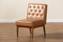 Load image into Gallery viewer, Baxton Studio Riordan Mid-Century Modern Tan Faux Leather Upholstered and Walnut Brown Finished Wood Dining Chair
