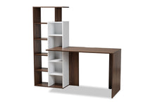 Load image into Gallery viewer, Baxton Studio Rowan Modern and Contemporary Two-Tone White and Walnut Brown Finished Wood Storage Computer Desk with Shelves
