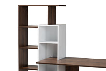 Load image into Gallery viewer, Baxton Studio Rowan Modern and Contemporary Two-Tone White and Walnut Brown Finished Wood Storage Computer Desk with Shelves
