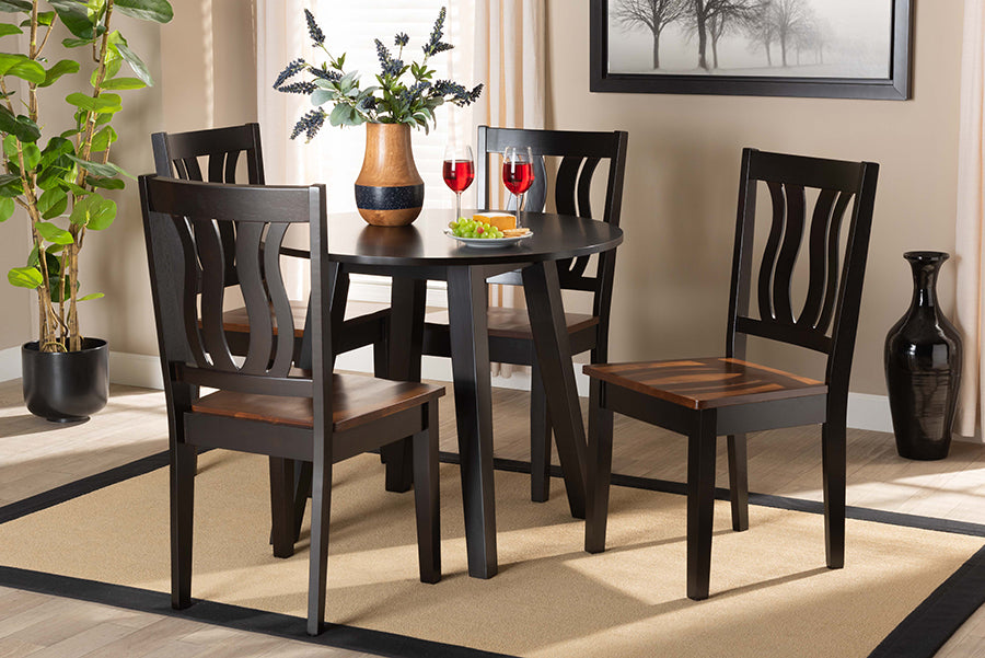 Baxton Studio Anesa Modern and Contemporary Transitional Two-Tone Dark Brown and Walnut Brown Finished Wood 5-Piece Dining Set