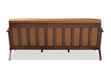 Load image into Gallery viewer, Baxton Studio Bianca Mid-Century Modern Walnut Brown Finished Wood and Tan Faux Leather Effect Sofa
