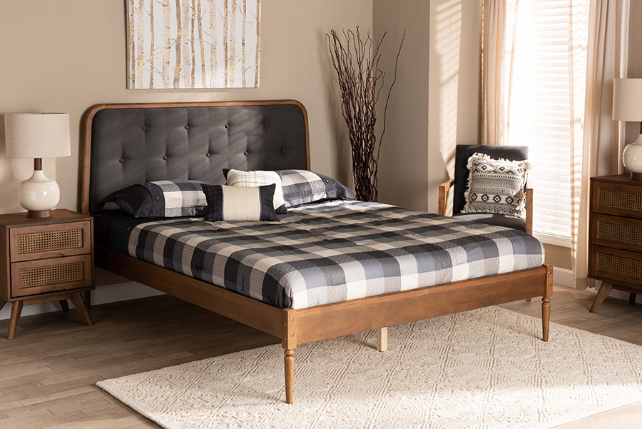 Baxton Studio Diantha Classic and Traditional Dark Grey Fabric Upholstered and Walnut Brown Finished Wood King Size Platform Bed