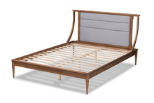 Load image into Gallery viewer, Baxton Studio Regis Modern and Contemporary Transitional Light Grey Fabric Upholstered and Walnut Brown Finished Wood Queen Size Platform Bed
