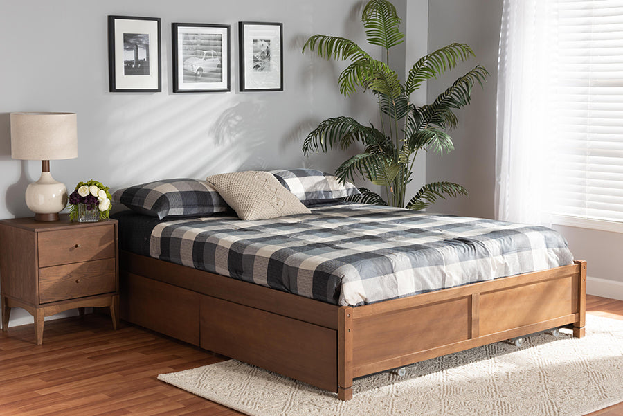 Baxton Studio Yara Modern and Contemporary Walnut Brown Finished Wood Queen Size 4-Drawer Platform Storage Bed Frame