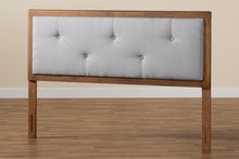 Load image into Gallery viewer, Baxton Studio Abner Modern and Contemporary Transitional Light Grey Fabric Upholstered and Walnut Brown Finished Wood Full Size Headboard
