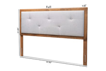 Load image into Gallery viewer, Baxton Studio Abner Modern and Contemporary Transitional Light Grey Fabric Upholstered and Walnut Brown Finished Wood Full Size Headboard
