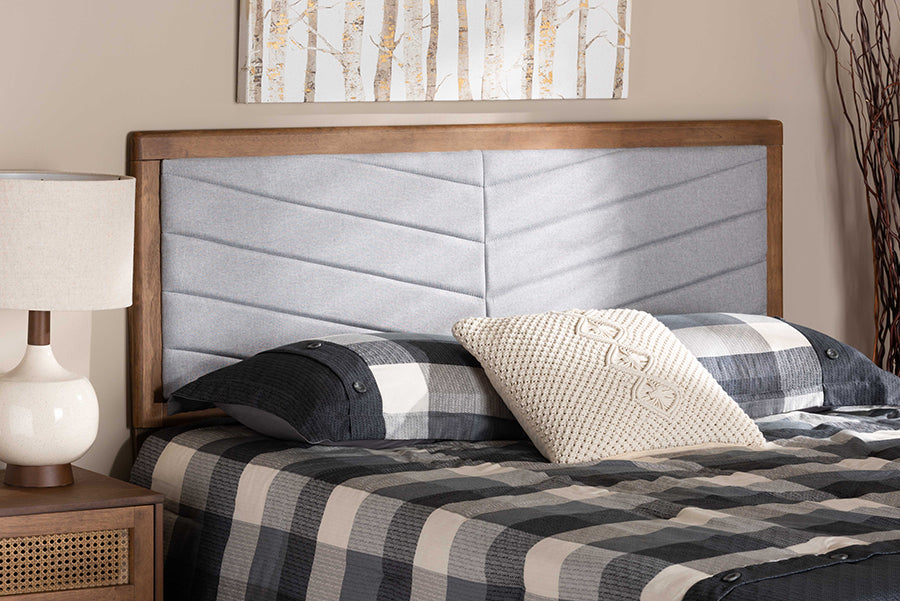 Baxton Studio Iden Modern and Contemporary Light Grey Fabric Upholstered and Walnut Brown Finished Wood Full Size Headboard