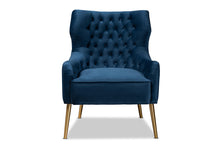 Load image into Gallery viewer, Baxton Studio Nelson Modern Luxe and Glam Navy Blue Velvet Fabric Upholstered and Gold Finished Metal Armchair
