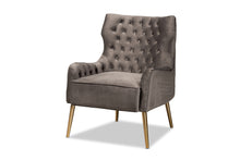 Load image into Gallery viewer, Baxton Studio Nelson Modern Luxe and Glam Grey Velvet Fabric Upholstered and Gold Finished Metal Armchair
