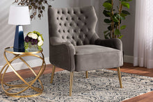 Load image into Gallery viewer, Baxton Studio Nelson Modern Luxe and Glam Grey Velvet Fabric Upholstered and Gold Finished Metal Armchair
