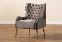 Load image into Gallery viewer, Baxton Studio Nelson Modern Luxe and Glam Grey Velvet Fabric Upholstered and Gold Finished Metal Armchair
