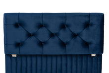 Load image into Gallery viewer, Baxton Studio Hanley Modern and Contemporary Navy Blue Velvet Fabric Upholstered and Walnut Brown Finished Wood Storage Ottoman
