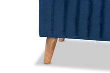 Load image into Gallery viewer, Baxton Studio Hanley Modern and Contemporary Navy Blue Velvet Fabric Upholstered and Walnut Brown Finished Wood Storage Ottoman
