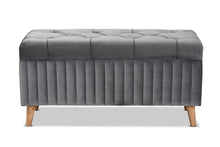 Load image into Gallery viewer, Baxton Studio Hanley Modern and Contemporary Grey Velvet Fabric Upholstered and Walnut Brown Finished Wood Storage Ottoman

