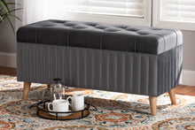 Load image into Gallery viewer, Baxton Studio Hanley Modern and Contemporary Grey Velvet Fabric Upholstered and Walnut Brown Finished Wood Storage Ottoman
