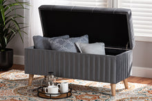 Load image into Gallery viewer, Baxton Studio Hanley Modern and Contemporary Grey Velvet Fabric Upholstered and Walnut Brown Finished Wood Storage Ottoman

