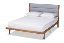 Load image into Gallery viewer, Baxton Studio Jarlan Modern and Contemporary Transitional Grey Fabric Upholstered and Walnut Brown Finished Wood Queen Size Platform Bed

